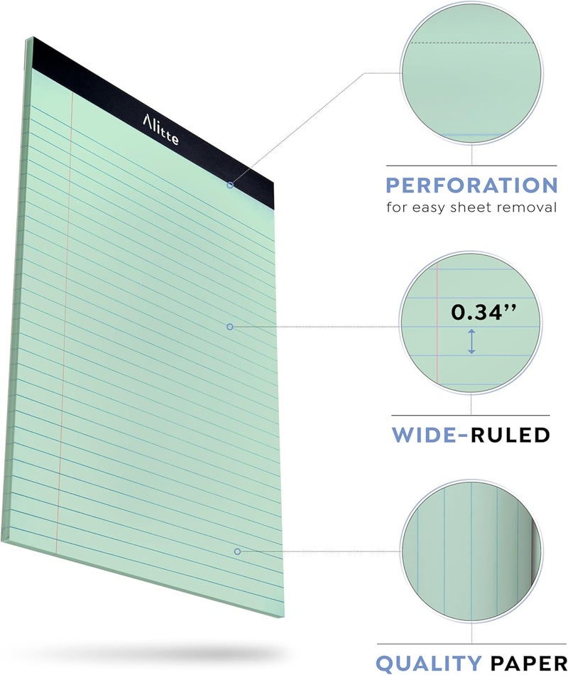Alitte Colored Legal Pads 8.5 x 11, Pack of 12 - Perforated Wide Ruled Writing Note Pads - Premium Thick Paper, No Ink Bleeding - Lined Legal Pad For Home, Office, School, Business - 50 Sheets - Image 2